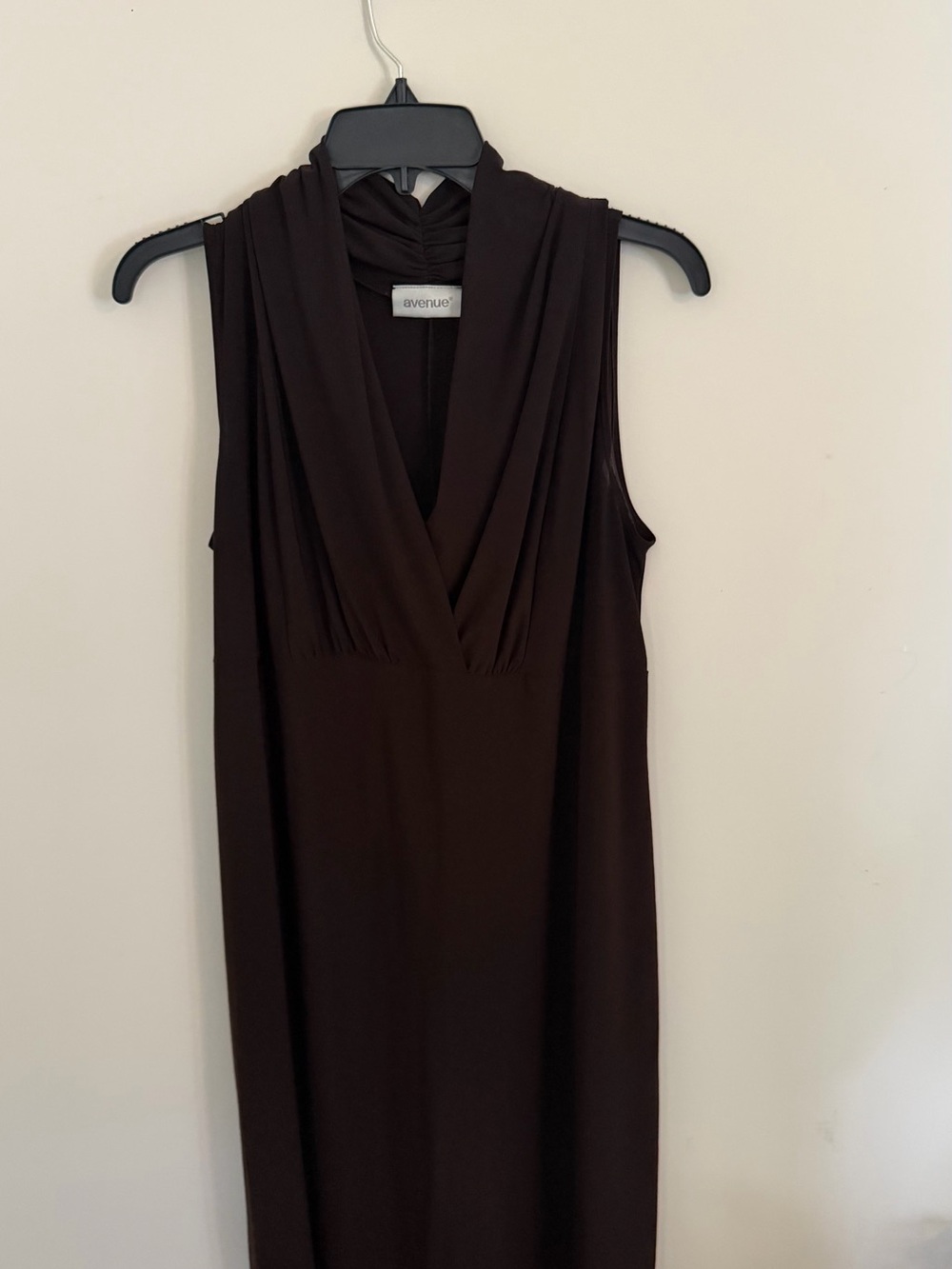 Avenue Sleeveless Dark Brown V-Neck Draped Midi Dress